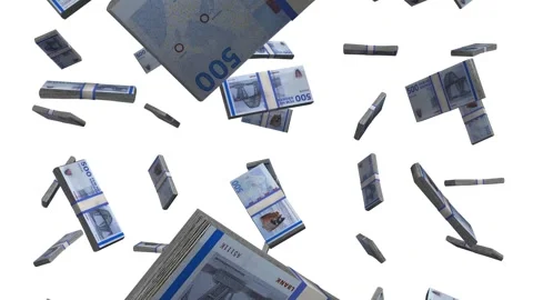 Danish Krone Banknotes Falling Animation on White Screen Video stock 293643008