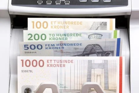 Danish krone in the counting machine Stock Photos
