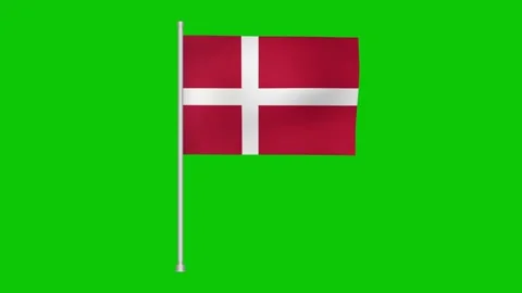 A danish national flag waving on a silver pole with a bright green screen Stockbeeldmateriaal 317543254