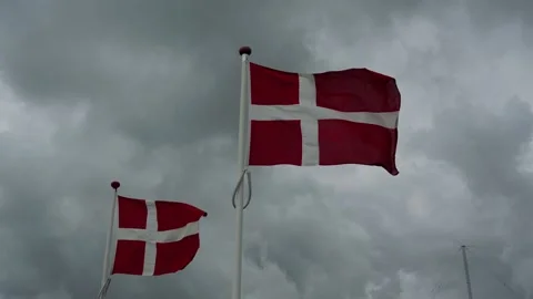 Danish national flags waving in the wind Stock Footage 337737240