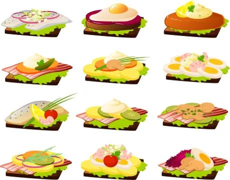 Danish openfaced sandwiches Stock Illustration