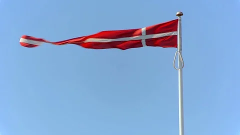 Danish Royal Navy flag waving in the wind Stock Footage 100517100