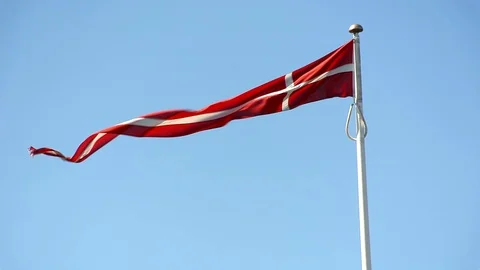 Danish Royal Navy flag waving in the wind Stock Footage 100517111