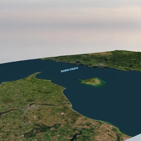 Danish Straits 4K 3D Terrain Visualization and Maritime Map Square Video stock 337333071