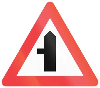 Danish warning road sign - Junction to the left Illustrazione stock