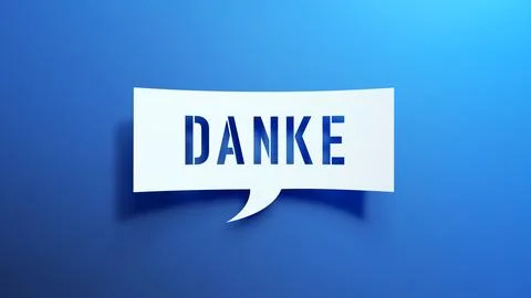 Danke - Speech Bubble. White Cut Out Paper on a Blue Background. 3D Render. Stock Illustration