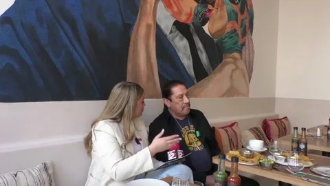 Danny Trejo Interview at his restaurant Trejo's Tacos in London Stock Footage 301453579