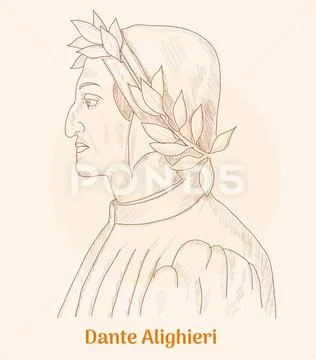 Dante Alighieri portrait in line art illustration Clip Art