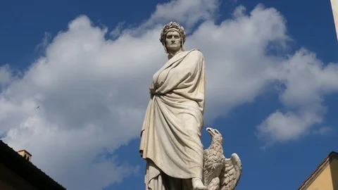 Dante Statue on a cloudy day in Florence, Italy. Video stock 112872788
