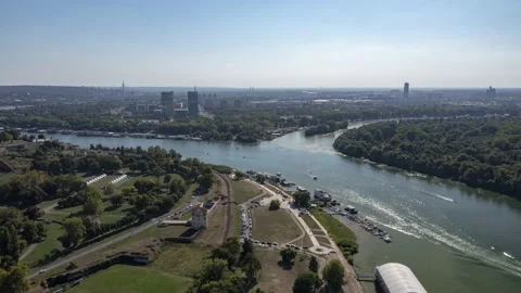Danube and Sava rivers Confluence take 1 Stock Footage 163238008