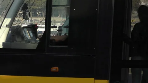 The Danube bank through the windows of a tramp Stockbeeldmateriaal 119064543