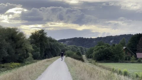 Danube bike path between Regensburg and Bad Abbach, fields and clouds Stock Footage 218367245