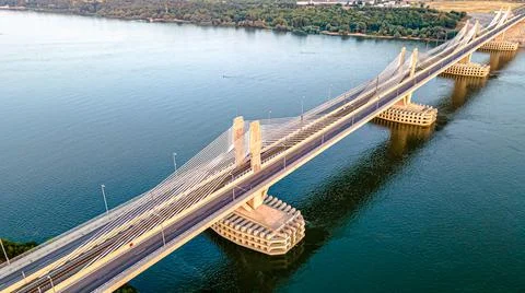 Danube bridge top diagonal view blue river Stock Photos