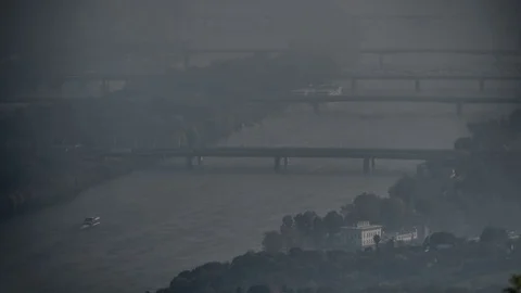 Danube in fog Stock Footage 81459806