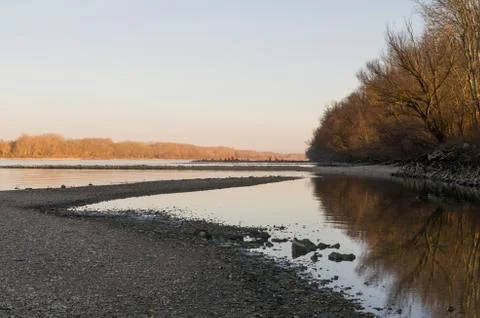 Danube landscape at sunset Stock Photos