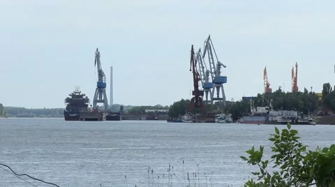 Danube Port Cranes Stock Footage 51018034