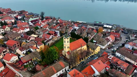 Danube river and cityscape of old town, Zemun, Belgrade, Serbia, Europe. Stock Footage 324162272