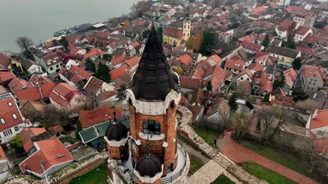 Danube river and cityscape of old town, Zemun, Belgrade, Serbia, Europe. Stock Footage 324164145