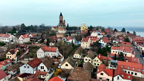 Danube river and cityscape of old town, Zemun, Belgrade, Serbia, Europe. Stock Footage 324164459