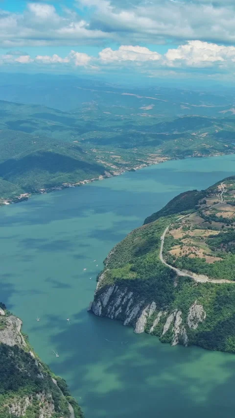 Danube river and mountains in Djerdap National Park Stock Footage 346650799
