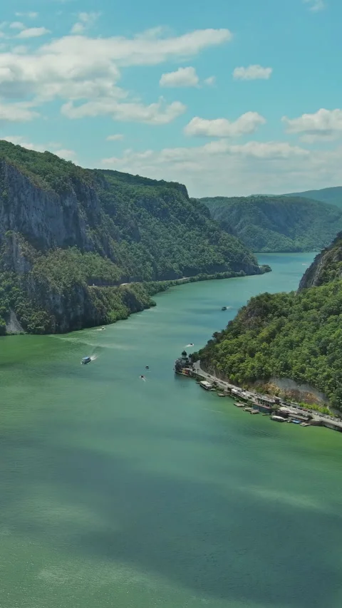 Danube river and mountains in Djerdap National Park Stock Footage 346652456