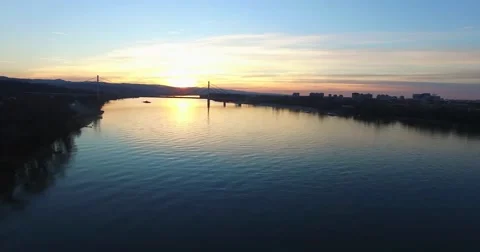 Danube River beautiful sunset Stock Footage 60779504