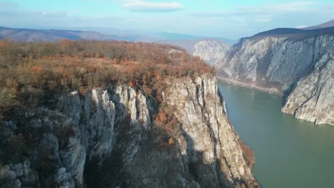 Danube river Big Boilers Region in Romania , aerial view Video stock 301050110