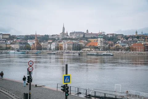 Danube River with Buda Castle in Budapest Stock Photos