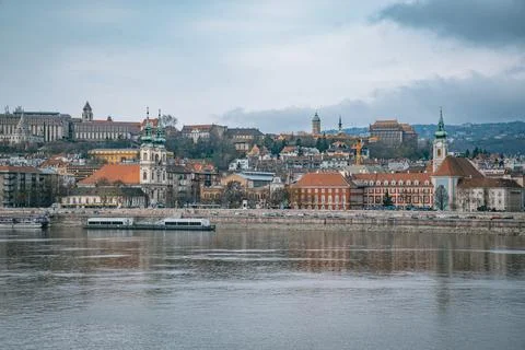 Danube River with Buda Castle in Budapest Stock Photos