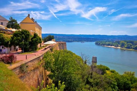 Danube river landscape view from old hillside Petrovaradin town Stock Photos