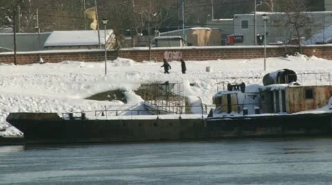 Danube river, rusty river boat Video stock 14912049