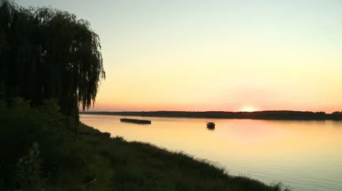 Danube river on sunset Stock Footage 10855571