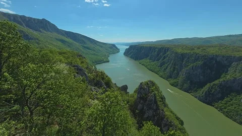 Danube river viewpoint. Balkan, Eastern Europe, POV Video stock 333348955