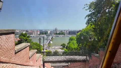 Danube River Views from the Buda Castle Funicular Stock Footage 337530182