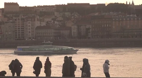 Danube at sunset, ship, Budapest 2020 Video stock 123078152
