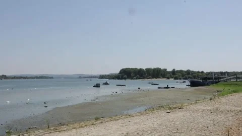 Danube water levels fall amid heatwave in Belgrade, Belgrado, RS - 05 Aug 2026 Stock Footage 341512098