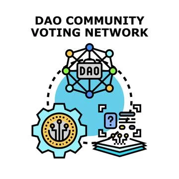 Dao community voting network decentralizing decision making Stock Illustration