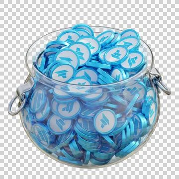 DAO Maker DAO in 3D crypto coin saving bank with stack coins on isolated Stock Photos