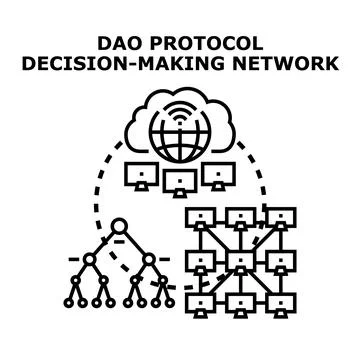 Dao protocol decentralized decision making network architecture Illustrazione stock