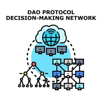 Dao protocol decentralized decision making network architecture Stock Illustration