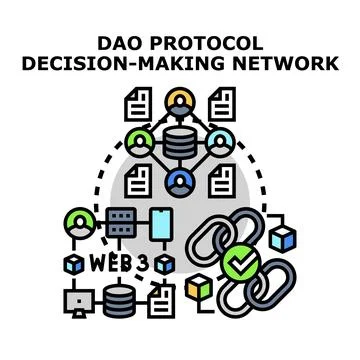 Dao protocol decision making network decentralized governance concept Stock Illustration