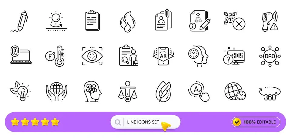 Dao, Qr code and Electronic thermometer line icons for web app. Pictogram icon 스톡 일러스트