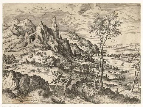 Daphne changes into a laurel tree; Landscapes with biblical and mythologic... Stock Photos