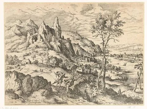 Daphne changes into a laurel tree; Landscapes with biblical and mythologic... Stock Photos