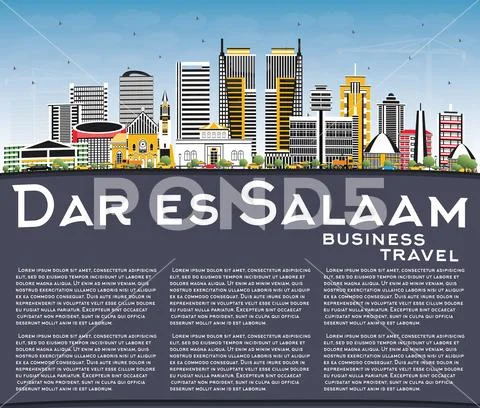 Dar Es Salaam Tanzania City Skyline with Color Buildings, Blue Sky and Copy S Stock Illustration