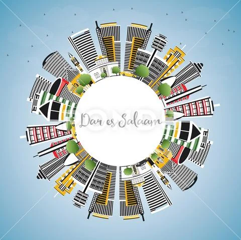 Dar Es Salaam Tanzania City Skyline with Color Buildings, Blue Sky and Copy S Stock Illustration