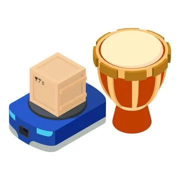 Darbuka icon isometric vector. Percussion music instrument near warehouse robot Illustration