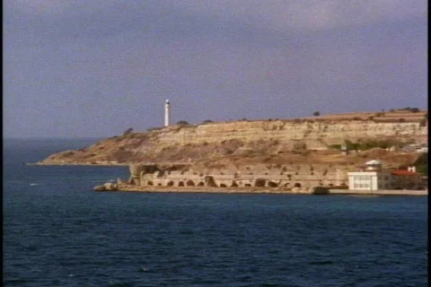 The Dardanelles, French WWII memorial, POV, right to left Stock Footage