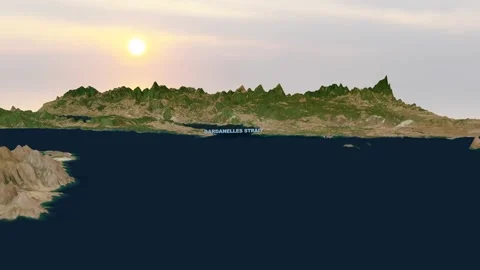 Dardanelles Strait 3D Terrain Topography Map Animation 4K Horizontal Stock Footage 337307702