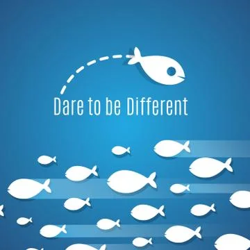 Dare to be different success solution vector concept with small fishes group Stockillustratie